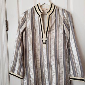 TORY BURCH Embroidered Lurex Striped Metallic Tunic - Lined